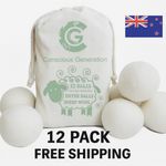 12 XXL Wool Dryer Balls Organic, Fabric Softener, New Zealand Wool 8cm