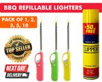3 CLIPPER BBQ LIGHTERS BUTANE GAS REFILLABLE KITCHEN GRILL LIGHTERS BBQ, CANDLES