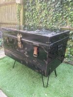 Two Brothers antique Victorian steel trunk side table upcycle