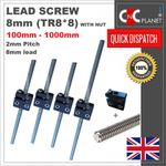 8mm Leadscrew TR8*8 Stainless steel screw 2mm pitch lead 8mm + Anti backlash nut
