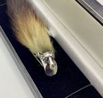 Rare Solid Silver Mounted Fox Head and Fox Tail Brooch.
