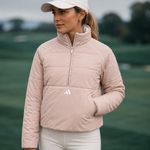 adidas Womens Large Twistweave Quarter Zip Golf Pullover Wonder Taupe NWT