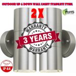 2X STAINLESS STEEL UP DOWN GU10 IP44 DOUBLE OUTDOOR LED LAMP WALL LIGHTS