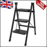 Portable 3 Step Ladder Lightweight Folding Stool Anti Slip Tread Heavy Duty