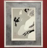 Gaku Nakagawa Japanese Woodblock Print "Snow Crows Playing" Monochrome New