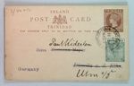 TRINIDAD 1901 QV 1/2d Inland Postal Card Uprated to GERMANY - Redirected to Ulm
