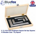 🔧 BLUEFOX 4-Piece Engineer's Square Set – 2", 3", 4" & 6" | Precision Ground |