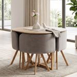 Space Saving Dining Table with 4 Velvet Chairs Set, Dining Room Furniture