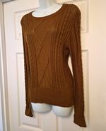 Peruvian Connection Cinnamon Brown Cable Knit  Pima Cotton Round Neck Jumper