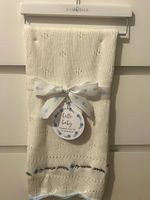 Silvercloud Knitted Cotton Baby Shawl Pram/Moses White Blue Floral SC0072025