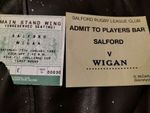 MATCH TICKET SALFORD V WIGAN CHALLENGE CUP 25TH JANUARY 1992 & PLAYERS BAR PASS
