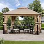 Outdoor Patio Gazebo Pavilion Canopy Double Roof w/LED Light & Bluetooth Speaker