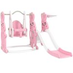 AIYAPLAY 4 in 1 Kids Slide and Swing Set with Climber, Basketball Hoop, Pink