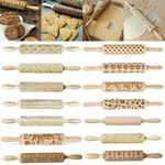 Christmas Wooden Embossing Rolling Pin Engraved Baking Cookies Cake Roller Tool
