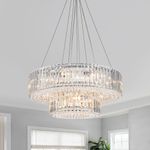 12-Lights Luxury Crystal Chandeliers 2-Tier Round Crystal Pendant Light Fixtures