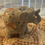 Handmade Stone Elephant Figurine with Floral Inlay Decorative Collectible