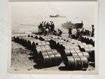 WWII US Soldiers Oil Drums Guadalcanal Landing Craft WWII Photo Printed c1959
