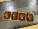 1840 1d intense black strip of 4 U, pl.4, FI-FL, sg1 red mx good margins *a239