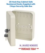 20-Hook Key Cabinet Safe Numbered Hooks Supplied with 2 Keys Security Safe Box 