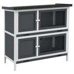 Decker Rabbit Hutch Double Outdoor Bunny Cage Wood House Tray Grey