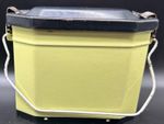 Vintage Enamel Lunch Box Tin Yellow Black Splatter Metal Food Carrier Retro