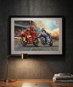 Marc Marquez  & Alex Marquez Ducati MotoGP A3 print, painting by Greg Tillett