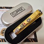 Clipper Lighter Metal Gas Refillable Sugar SkulI Gift Boxed 24K Gold Plated