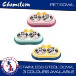 Stainless Steel Double Bowl Pet Cat Dog Ears shape Twin Bowl - Food Water Dish
