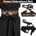 Women Satin Embroidered Waistband Corset Belt Japanese Obi for Kimono Yukata New