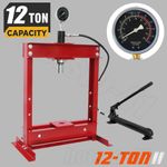 12 Ton Hydraulic Shop Press Machine With Gauge, H - Frame Garage Equipment Red