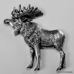 North American Moose Elk Standing Pewter Brooch Pin-British Artisan Signed Badge