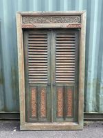 Stunning Vintage Balinese Teak Carved Wooden double Doors in Frame, uk delivery