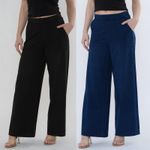 EX M&S Womens Elasticated High Waist Denim Wide Leg Trousers Ladies Denim Pants