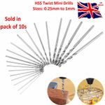 10 of HSS Mini Twist Drill Bits precision drilling 0.25 to 1mm Jewellery-Craft