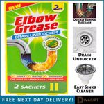 DRAIN AWAY UNBLOCKER CLEANER BATHROOM SHOWER SINK BLOCK REMOVER 2PK ELBOW GREASE