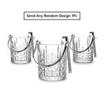 Ice Bucket with Tongs 1L Glass Clear Assorted Metal Handle Cut Glass Pattern