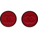 CHANEL Coco Button Earrings Rouge Leather and Metal Accessories Used
