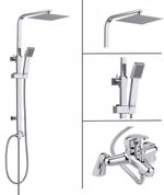 Large Shower Kit Twin Head Waterfall Chrome Adjust Riser Rail Chrome Square Set