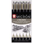 SAKURA - PIGMA MICRON - 6 X FINELINER ARCHIVAL DRAWING PENS - BLACK INK