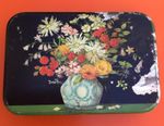 Vintage Retro 1940-50s Cadbury Bournville Tin Box Hinge Lid Floral Flowers Vase