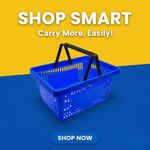 22L Blue Plastic Shopping Basket –HDPE, Foldable Handles, Stackable Retail Use