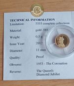 🔹 2012 - 14 Carat (.585) Gold Proof The Queen's Diamond Jubilee Coin. 0.5 Grams