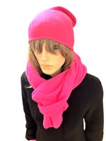 💜 Twin Heart | Ladies | Cashmere Set | Hat Scarf Wrist Warmers | Neon Pink