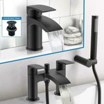 Bathroom Modern Waterfall Black Basin Sink Mono Square Mixer Tap Filler Waste