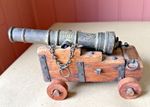 Antique  Ornamental  Cannon on Wooden Wheeled Trolley  ** LOOK **