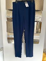 Wallis Navy Crepe Dress Trousers Elastic Waist Straight Leg 28in UK 10