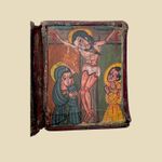1960s Ethiopian Orthodox Diptych Icon Wood Hide Crucifixion Christian Art