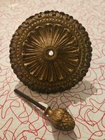 Vintage Spanish Brass Chandelier Bottom Cap & Finial Ornate 2 Pc Antique Replace