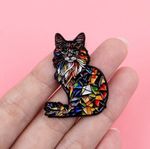Geometric Cat Enamel Brooch Pin Colourful Mosaic Style Animal Jewellery New