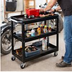 Tool Storage Garage Trolley Heavy Duty Workshop 3 Tier Wheel Cart DIY Black New